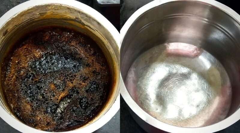 How to clean burnt vessels easily in telugu
